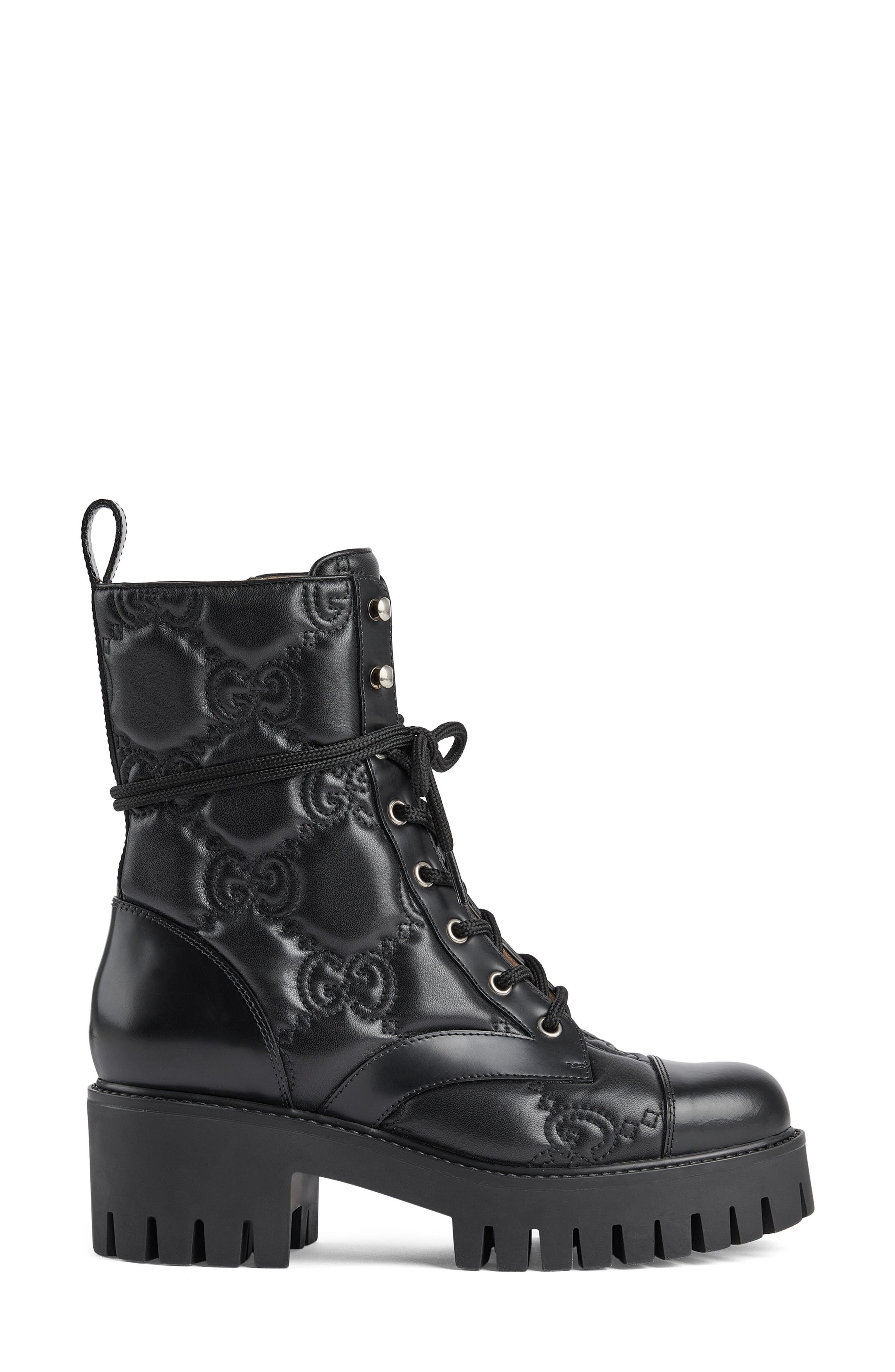 Gucci Logo Quilted Leather Combat Boot, Alternate, color, 