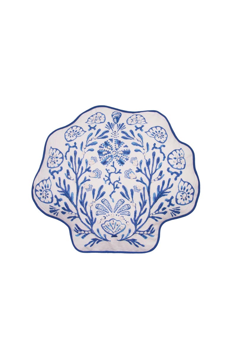 Chinoiserie Shell Shaped Graphic Print Cotton Blend Accent Throw Pillow 17" x 19", Main, color, Blue