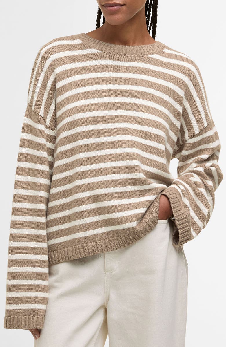Barbour Rosie Stripe Cotton & Cashmere Sweater, Main, color, Fawn/ Ecru Stripe