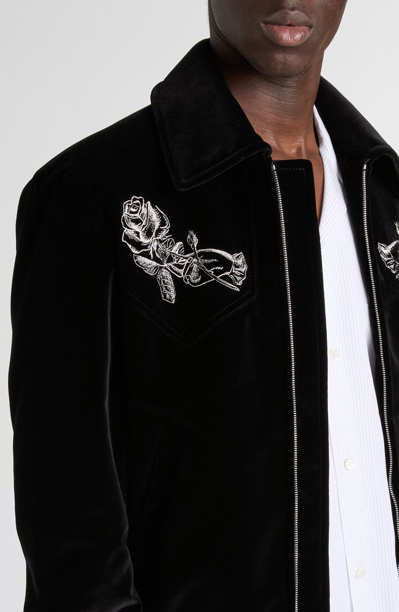 McQueen Soho Embroidered Velveteen Bomber Jacket, Alternate, color, Black