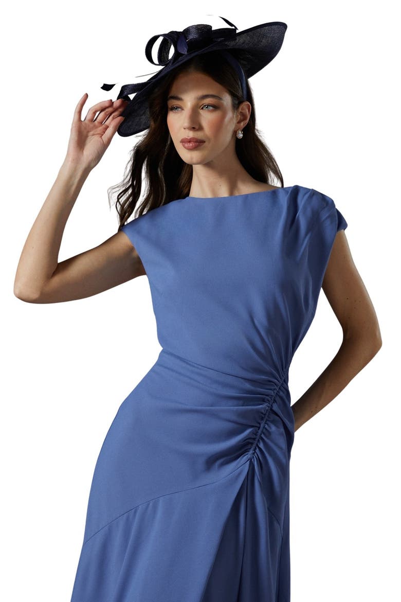 Drape Side Cap Sleeve Midi Dress, Alternate, color, Grey Blue