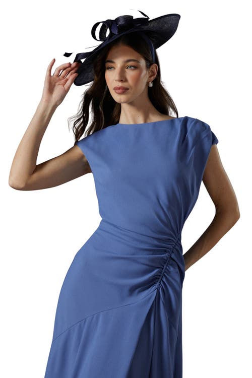 Coast Drape Side Cap Sleeve Midi Dress In Blue