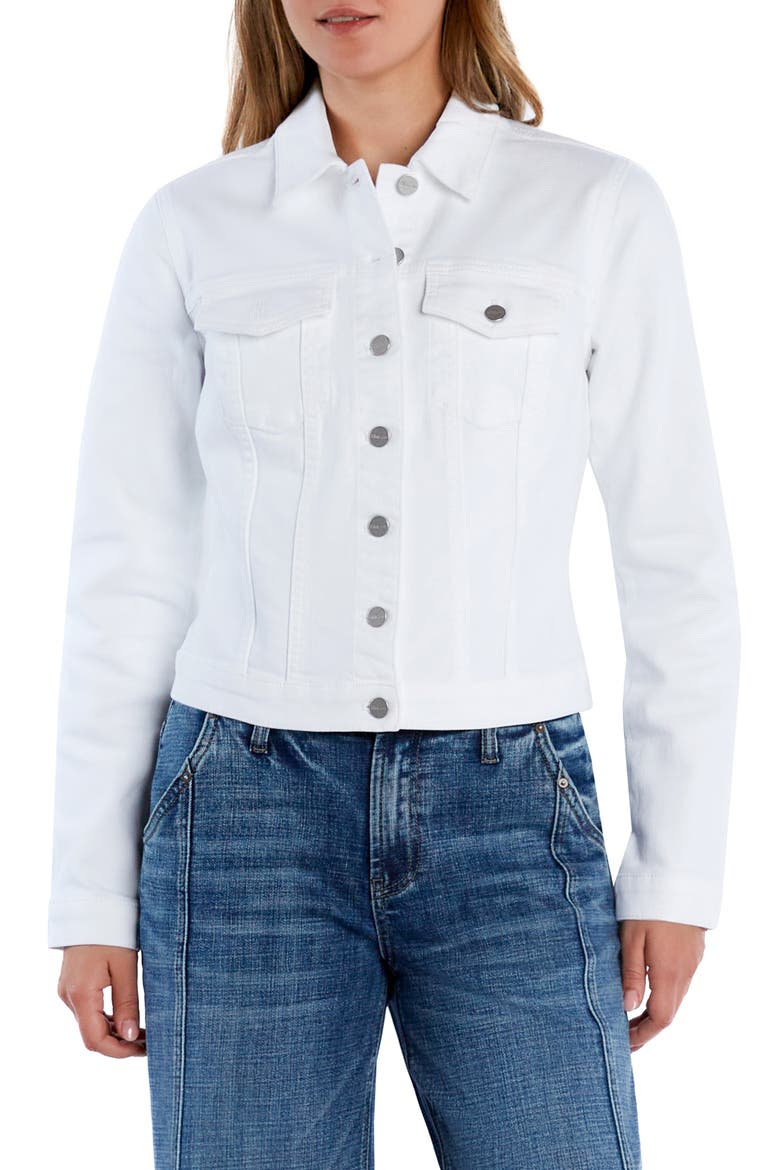 Sleek Stretch Denim Trucker Jacket, Main, color, WHITE