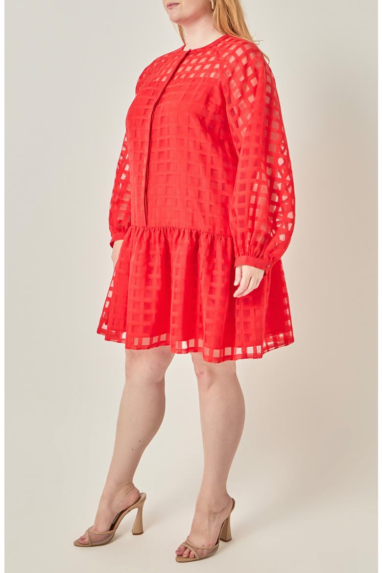 Check Organza Minidress, Alternate, color, RED