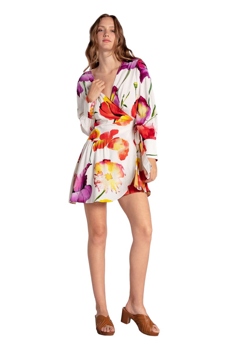 Belle & Bloom The Dancer Longsleeve Mini Wrap Dress, Main, color, Wild Poppies