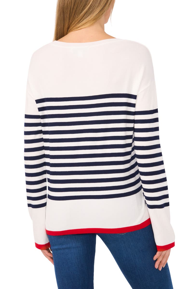CeCe Sailor Stripe Heart Sweater, Alternate, color, Antique White
