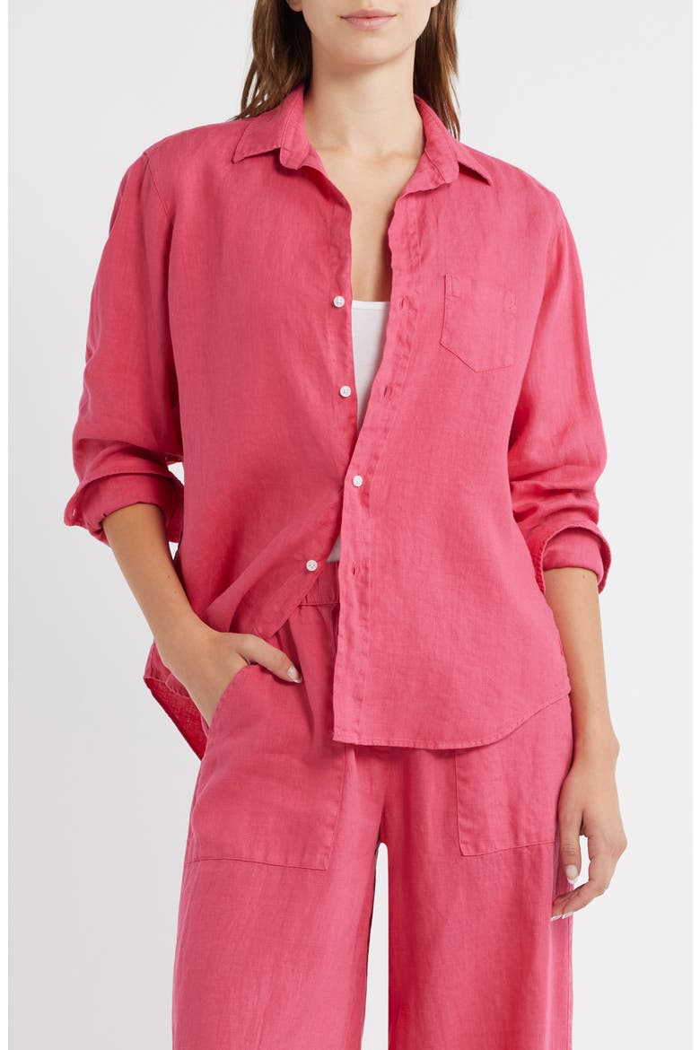 Relaxed Linen Button-Up Shirt, Main, color, RASPBERRY