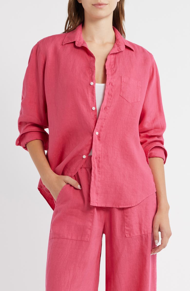 Frank & Eileen Relaxed Linen Button-Up Shirt, Main, color, Raspberry