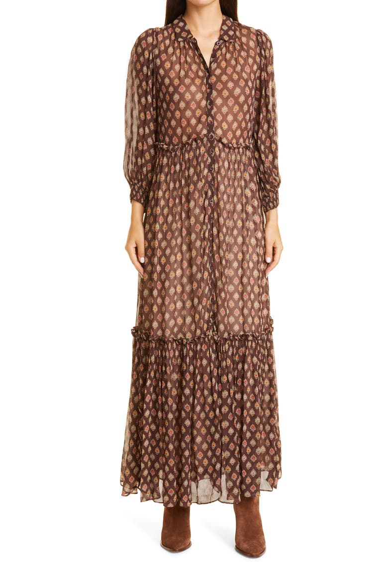 '50s Print Long Sleeve Cotton Maxi Dress, Main, color, BLOSSOMS