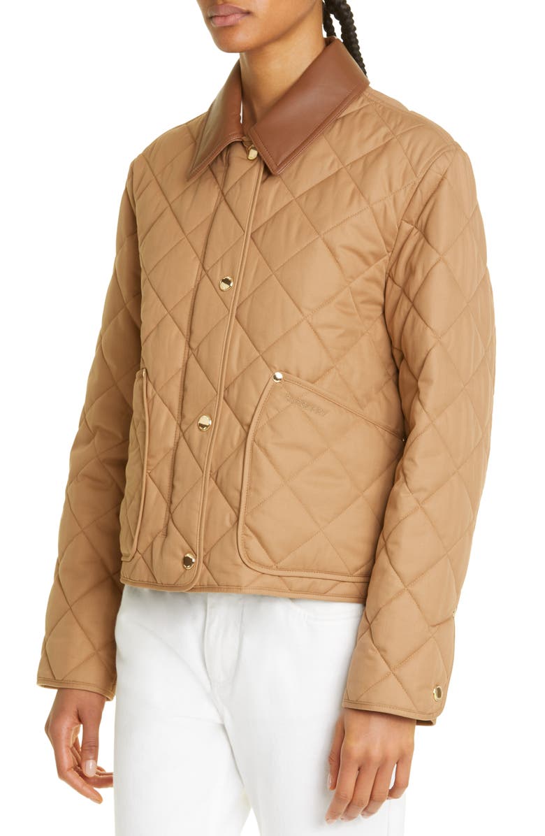Burberry Lanford Diamond Quilted Jacket with Leather Collar, Alternate, color, 