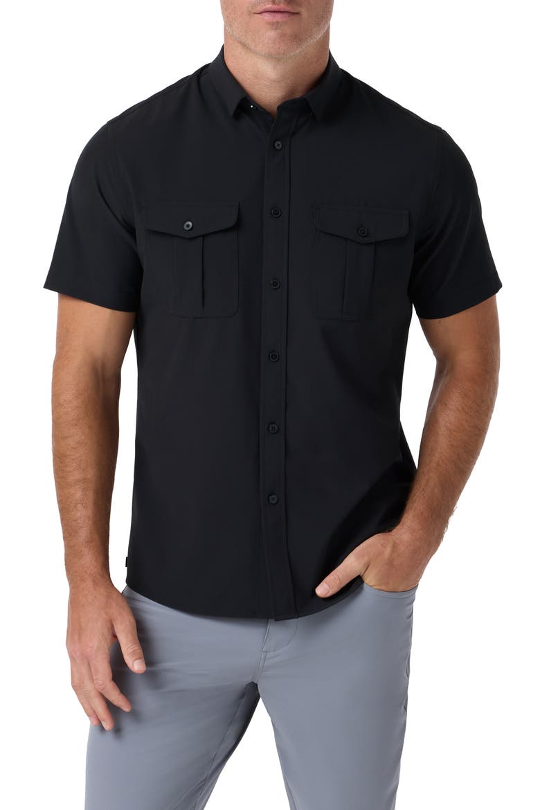 Leeward Tailgate Short Sleeve Button Up Shirt, Main, color, BLACK
