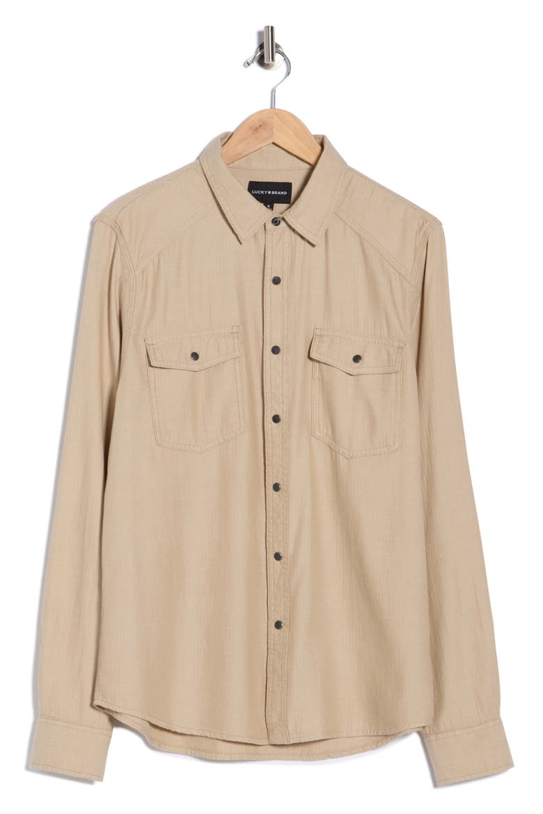 Herringbone Crossdye Western Long Sleeve Button-Up Shirt, Alternate, color, SILVER MINK