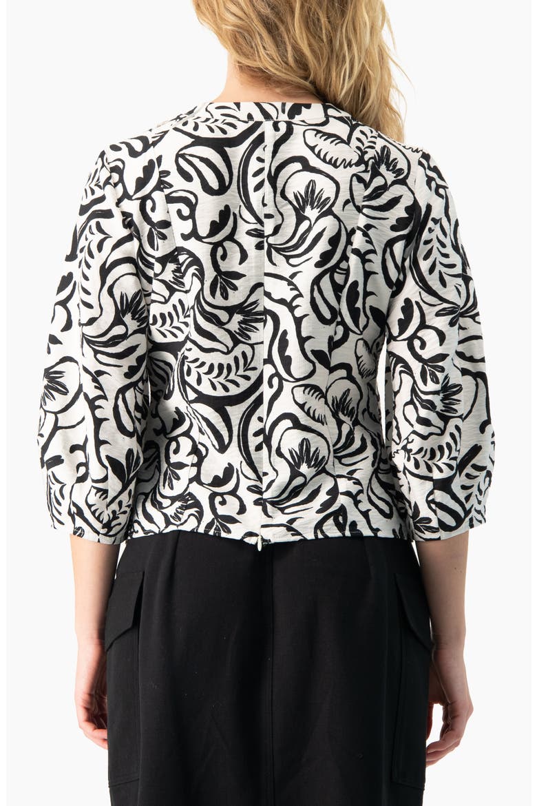Graphic Brushstroke Floral Woven V-Neck Blouse, Alternate, color, White