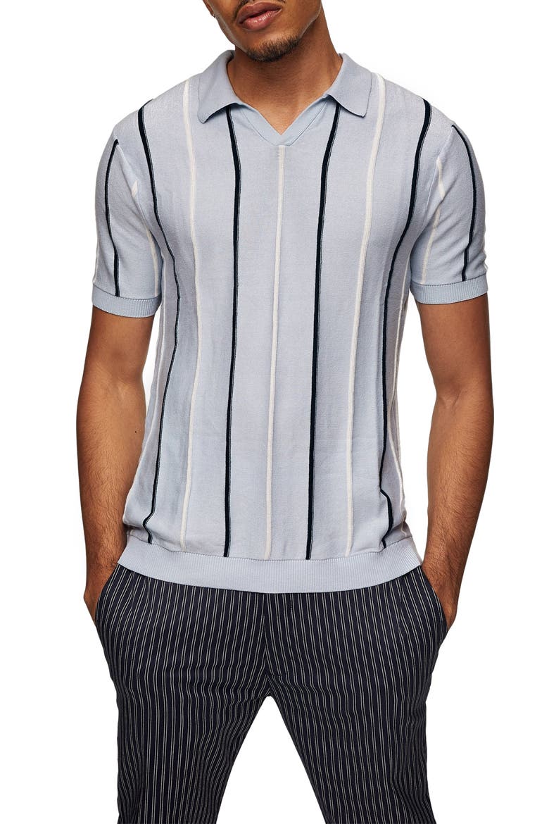Rib Stripe Johnny Collar Polo, Main, color, BLUE