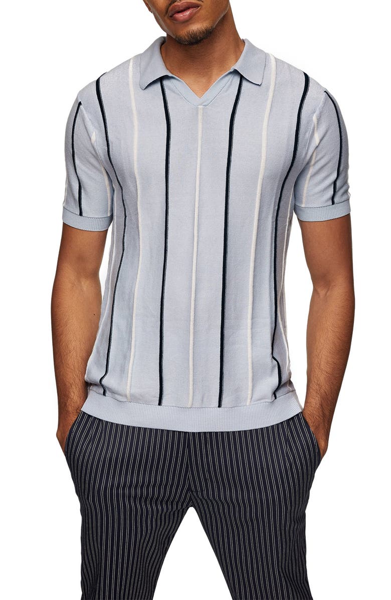 Topman Rib Stripe Johnny Collar Polo, Main, color, 