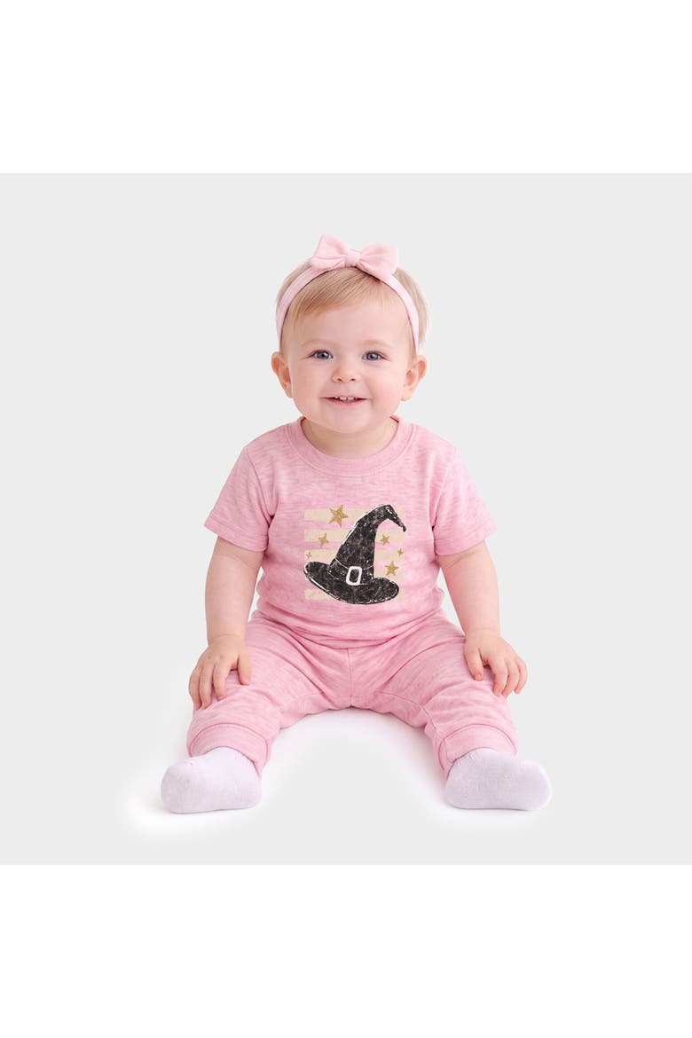 Witch Hat Stripes Infant Jogger Pant Crew Set, Main, color, Cotton Candy