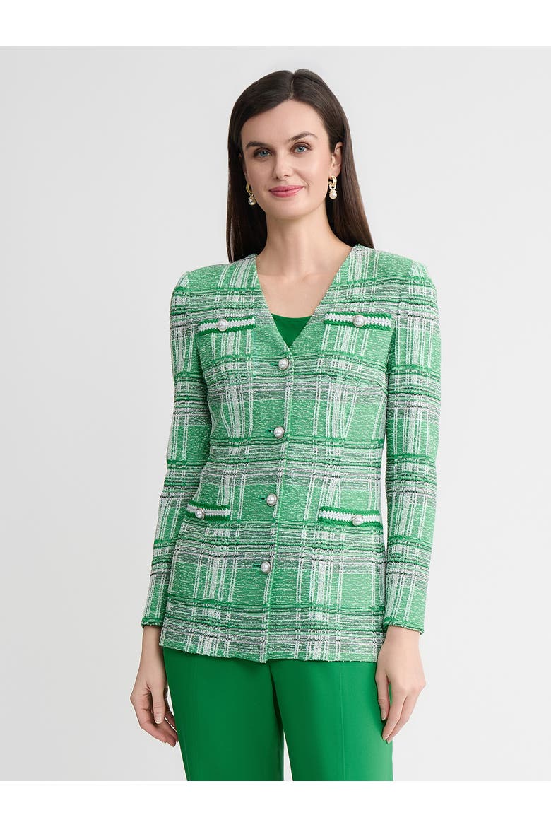 Tailored Crochet Trim Plaid Knit Jacket, Alternate, color, Clover Field/New Ivory/Black