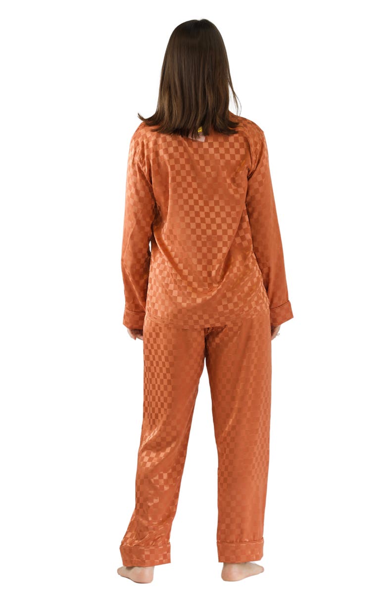 Mia Belle Girls Pumpkin Spice Checkered Silk Pajama, Alternate, color, Orange
