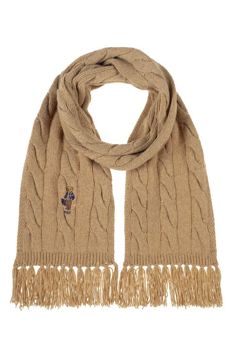 Polo Bear Wool Blend Cable Knit Scarf