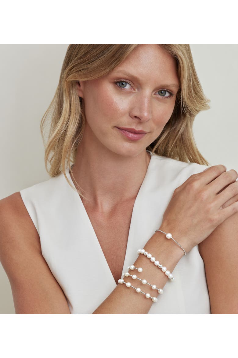 14K Gold White Freshwater Pearl Beaded Bangle Bracelet, Alternate, color, White Gold Base