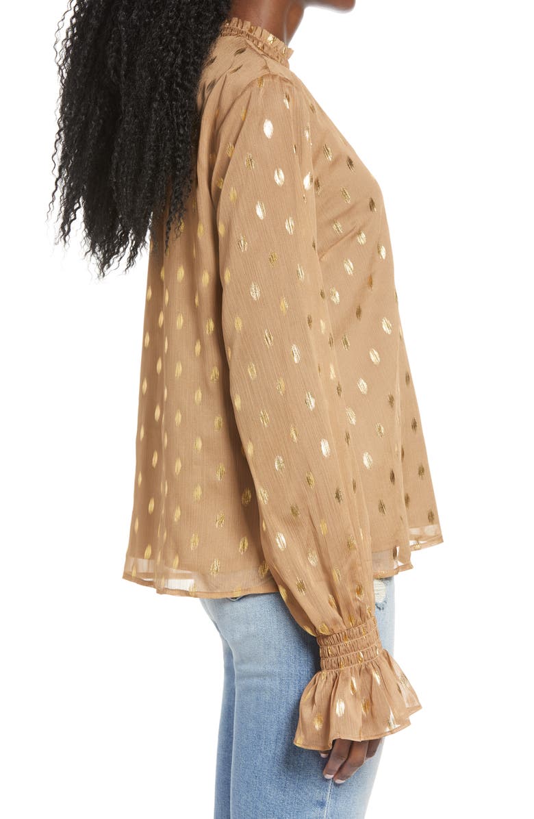 Endless Rose Metallic Polka Dot Chiffon Top, Alternate, color, Tan