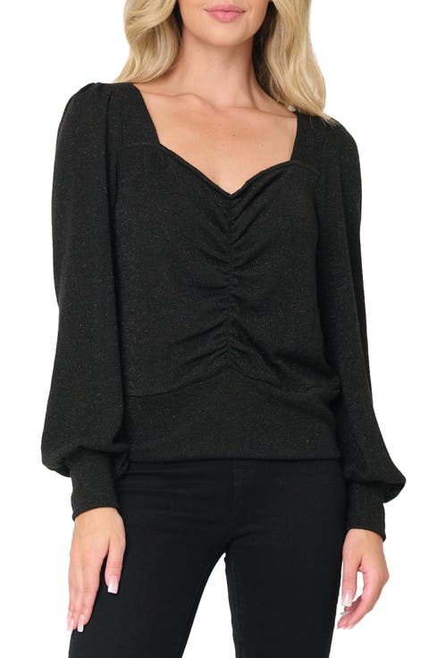 V-Neck Ruched Knit Top