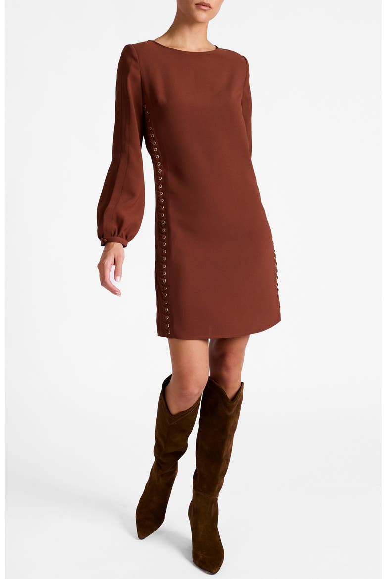Pauli Shift Dress in Satin Back Crepe, Alternate, color, DARK CHESTNUT