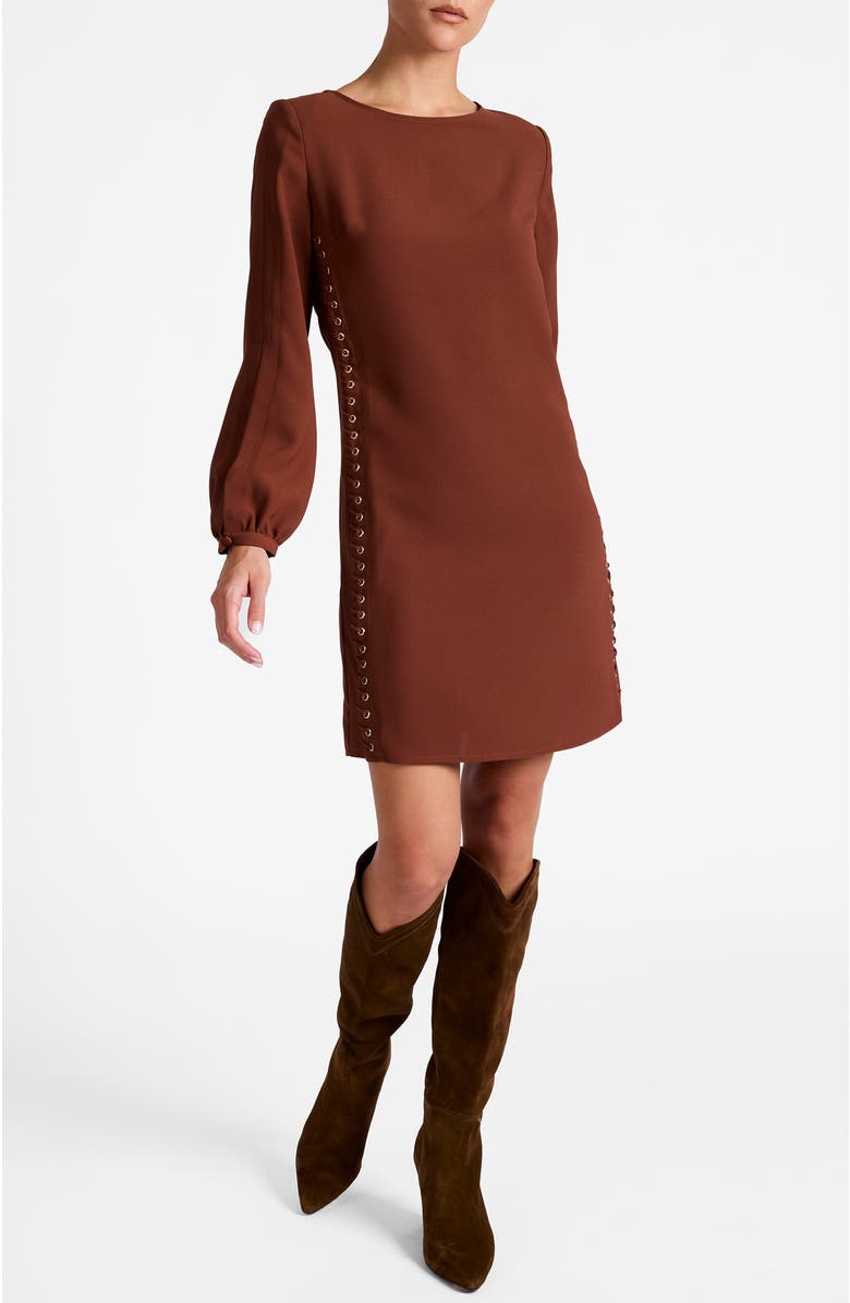 Santorelli Pauli Shift Dress in Satin Back Crepe, Alternate, color, Dark Chestnut