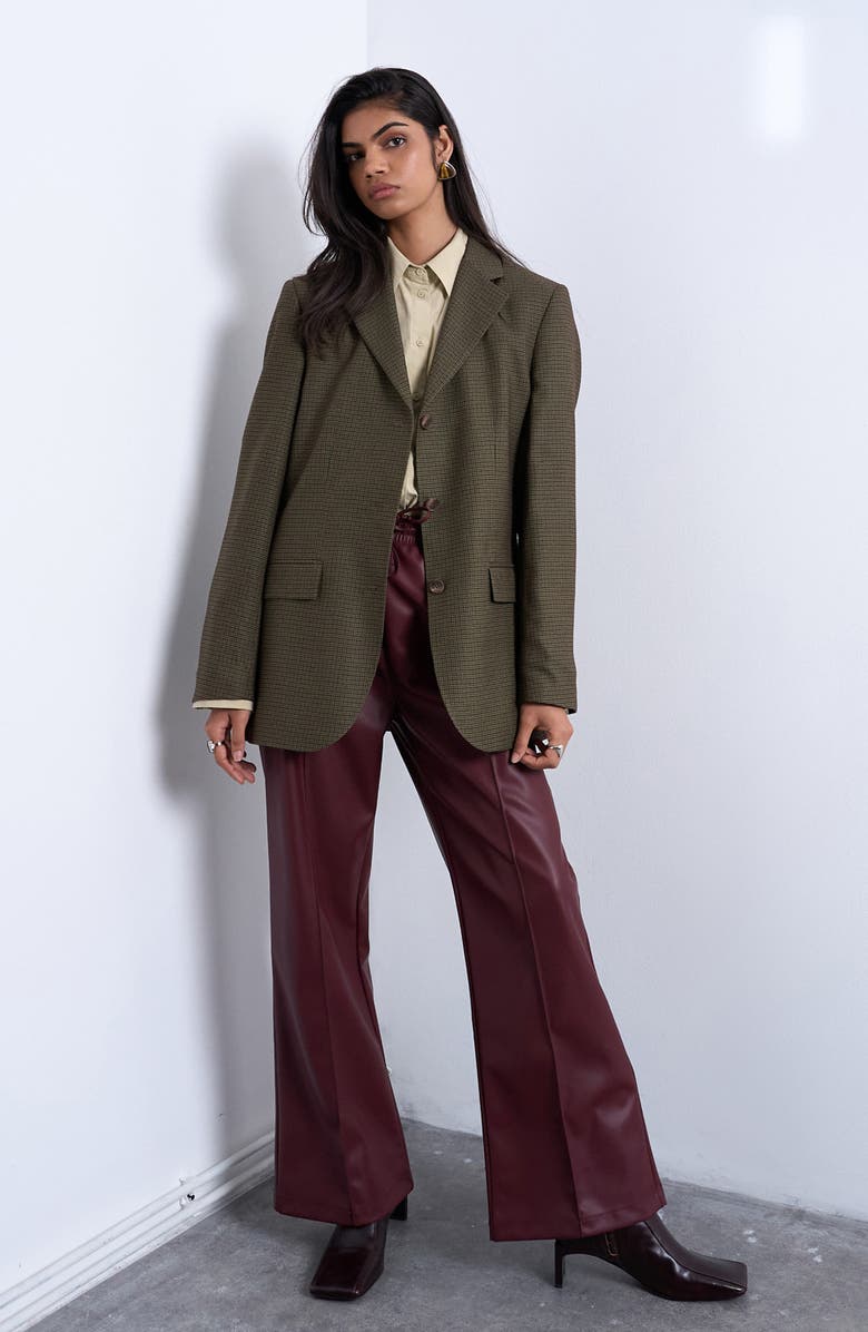 Topshop Oversize Houndstooth Blazer, Alternate, color, Medium Green