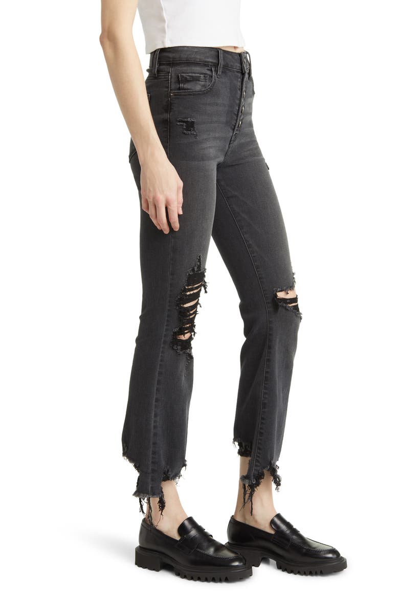 Distressed Button Fly Straight Leg Jeans, Alternate, color, BLACK