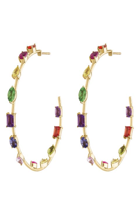 Large Goddess Rainbow Sapphire Hoop Earrings