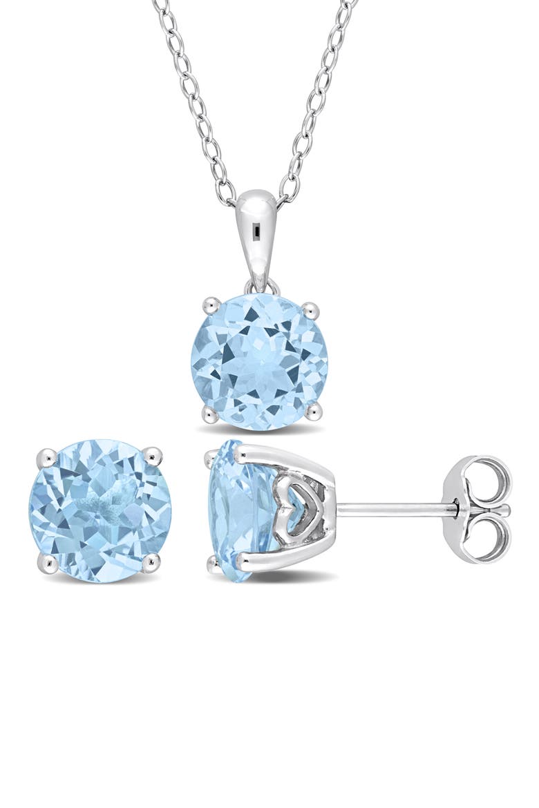 Sky Blue Topaz Stud Earrings & Necklace Set, Main, color, BLUE