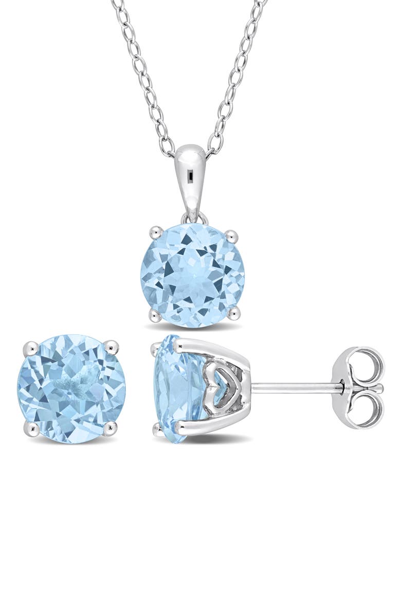 DELMAR Sky Blue Topaz Stud Earrings & Necklace Set, Main, color,