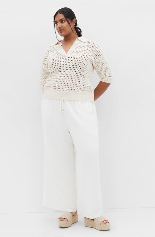 City Chic Zahra Open Stitch Johnny Collar Sweater In Ivory