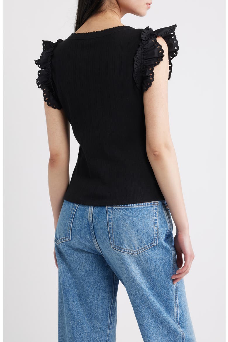 Giovanna Pointelle Stitch Top, Alternate, color, BLACK