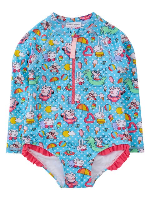 Peppa Pig & Friends Long Sleeve Zipper Rash Guard One Piece Swimsuit