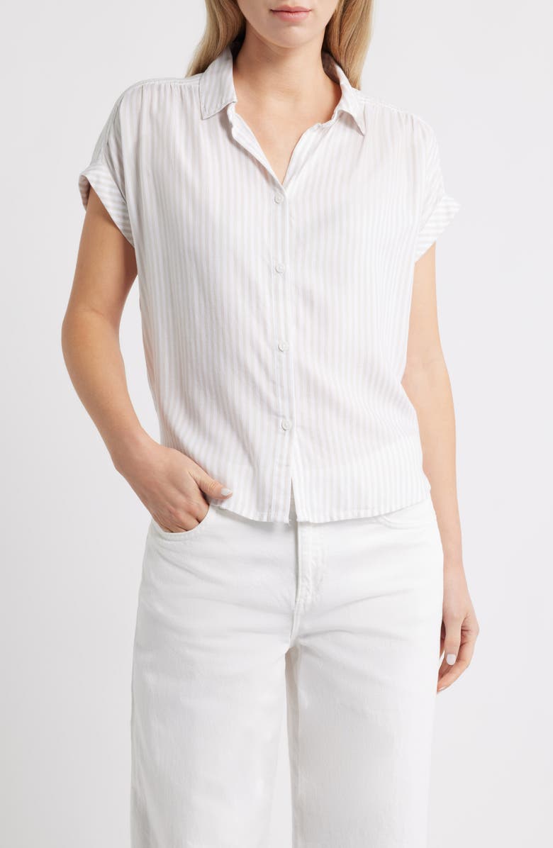 beachlunchlounge Daria Stripe Button-Up Shirt, Main, color, Light Cocoa