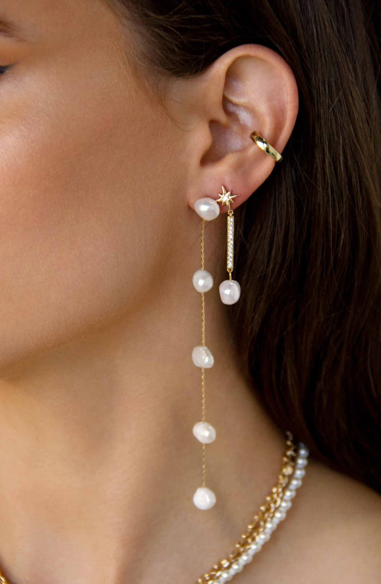 Ettika Mismatched Imitation Pearl Drop Earrings, Alternate, color, 