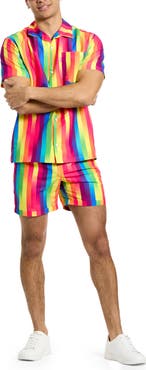 OppoSuits Rainbow Stripe Camp Shirt & Drawstring Shorts Set