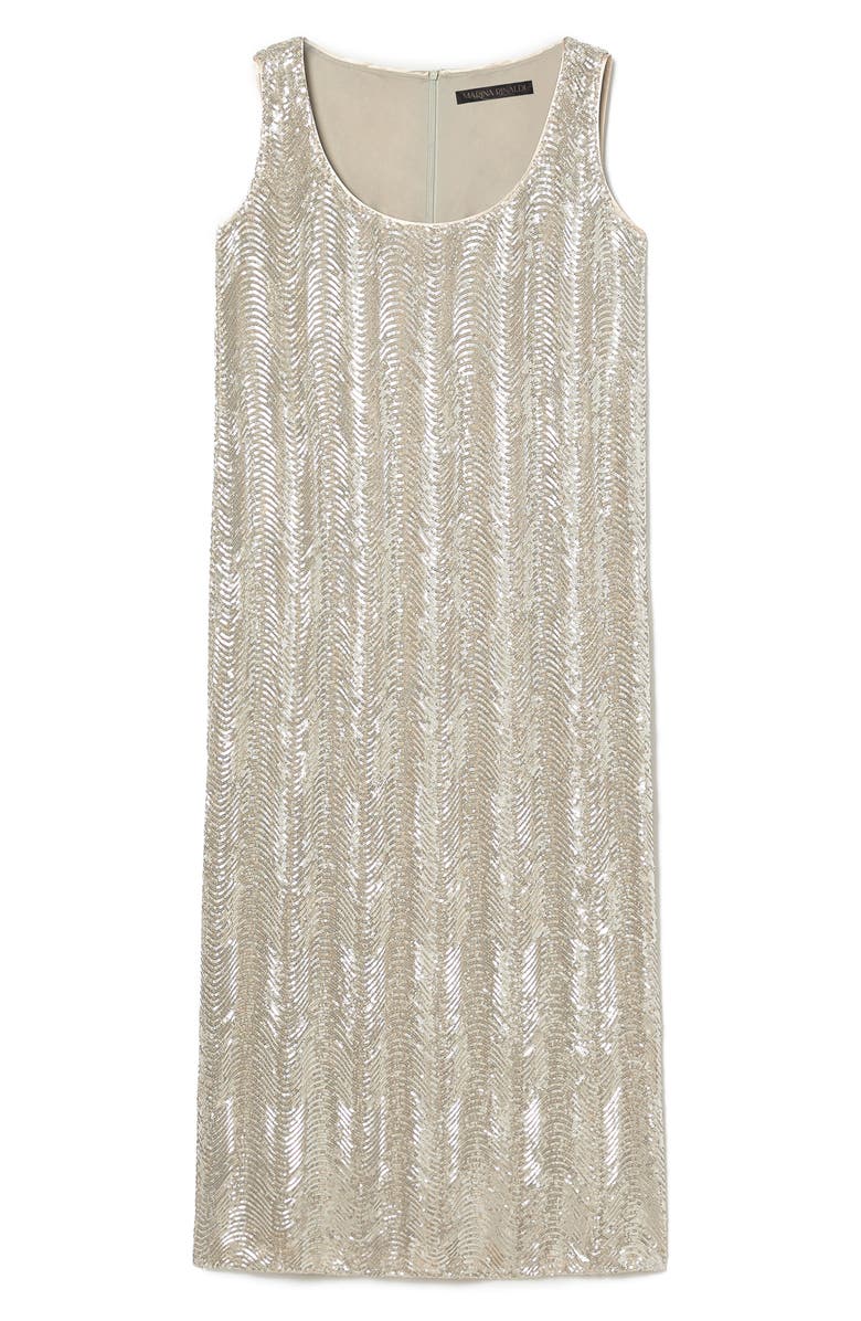 Marina Rinaldi Sacco Sequin Wave Shift Dress, Alternate, color, Beige
