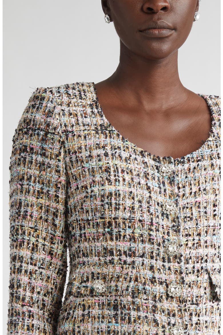 Metallic Tweed Jacket, Alternate, color, AQUA/ BLACK