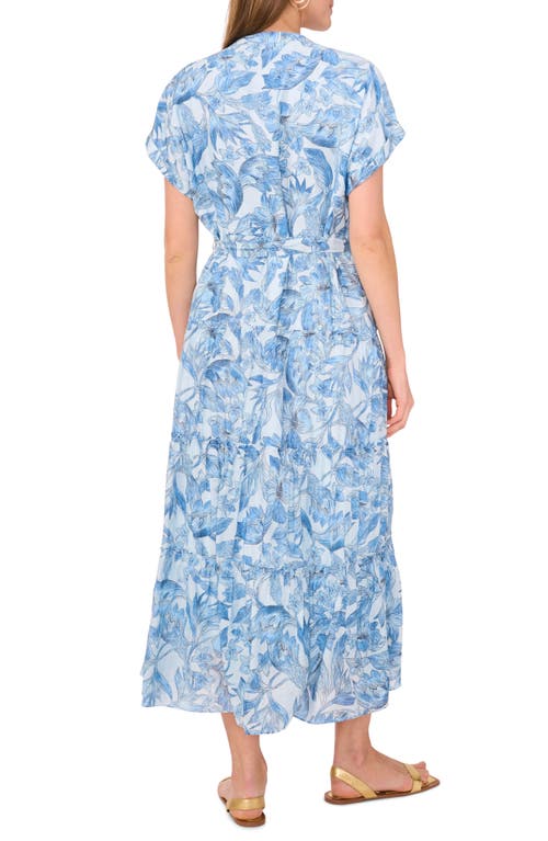 Vince Camuto Print Tiered Maxi Dress In Dew Blue