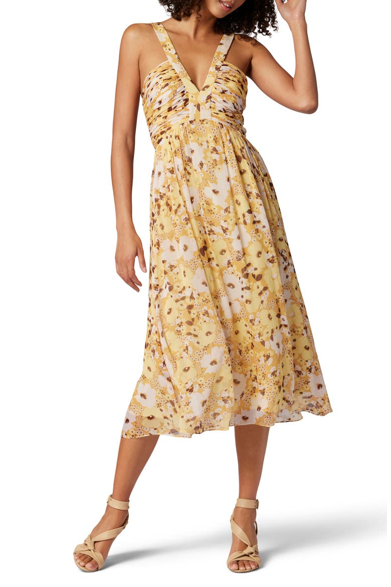 Margot Floral Print Silk Dress, Main, color, AMBER GOLD MULTI