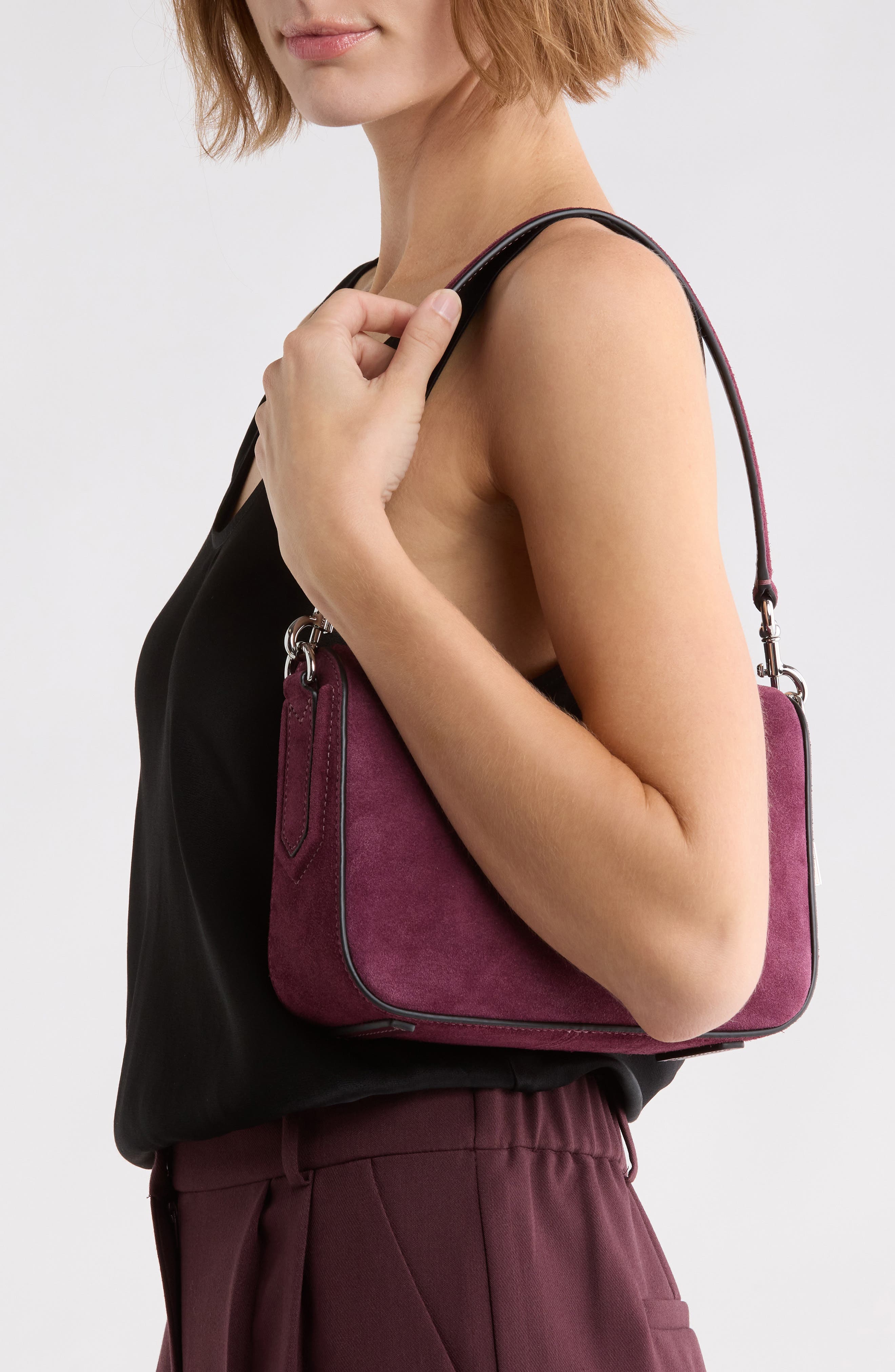 Small Drifter Suede Convertible Shoulder Bag, Alternate, color, DARK PLUM