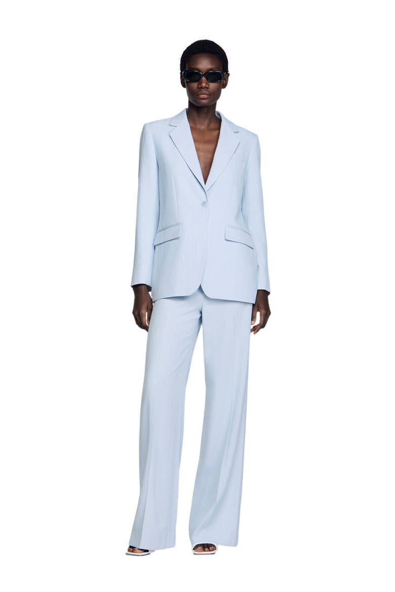 Sequin-stripe tailored jacket, Alternate, color, Sky blue