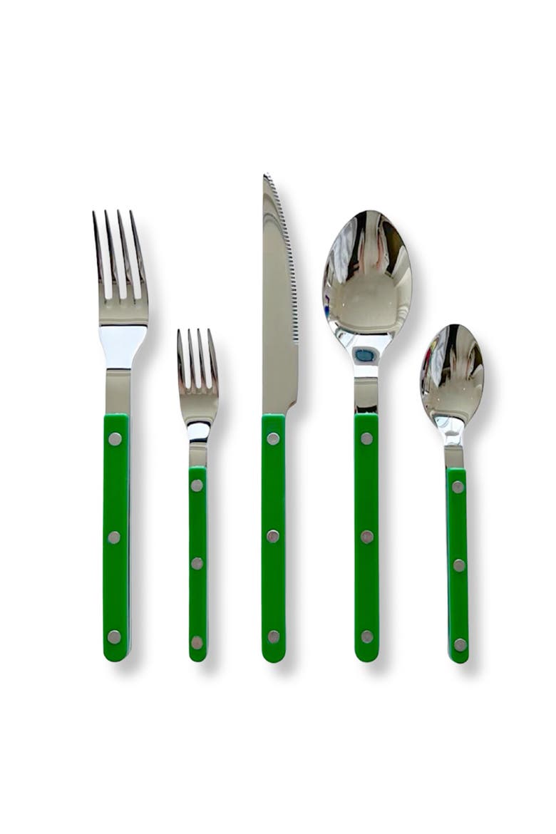 French Retro Flatware Set, Stainless Steel Rivet Cutlery Silverware, Main, color, Green