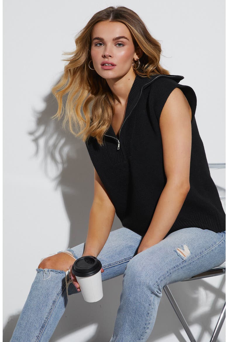 Elsa Half Zip Sweater Vest, Alternate, color, BLACK