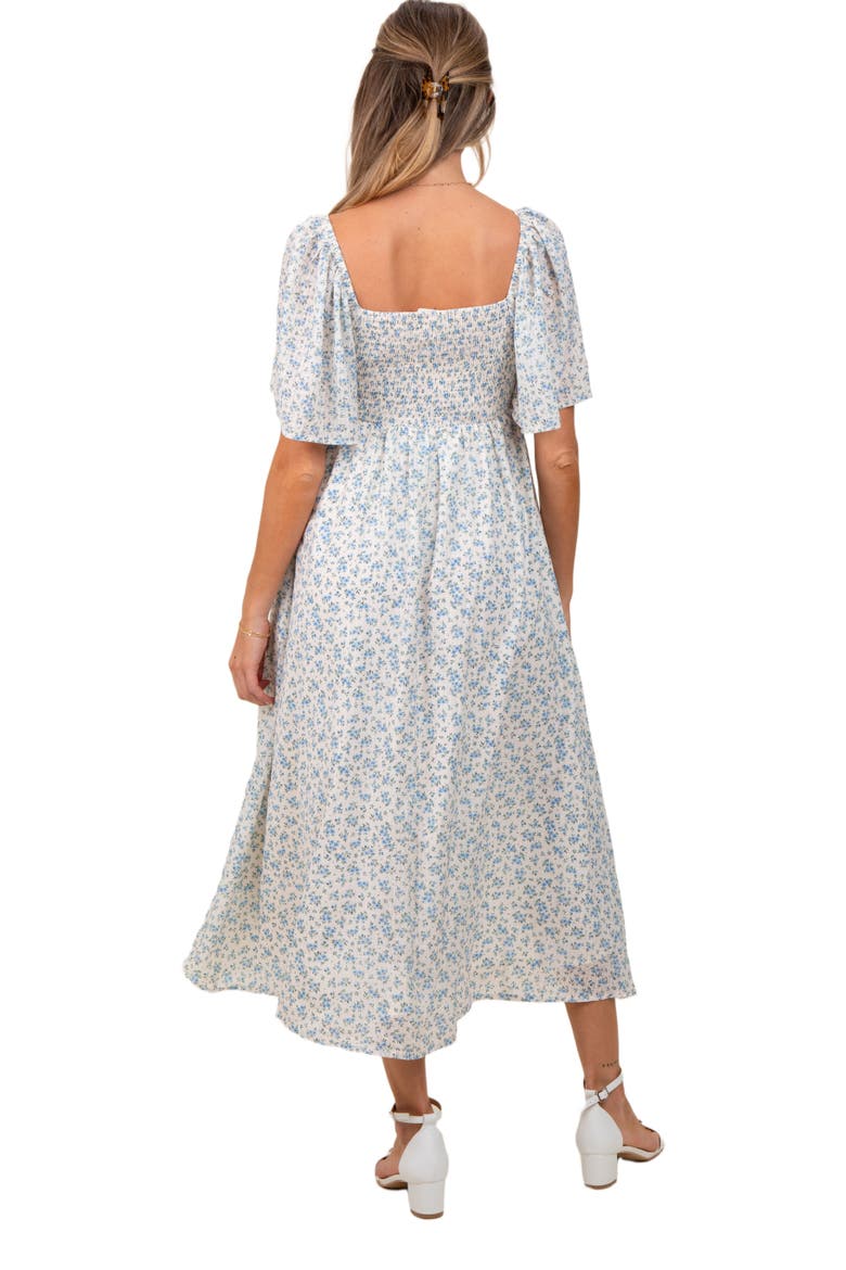 Floral Front Tie Midi Dress, Alternate, color, Blue
