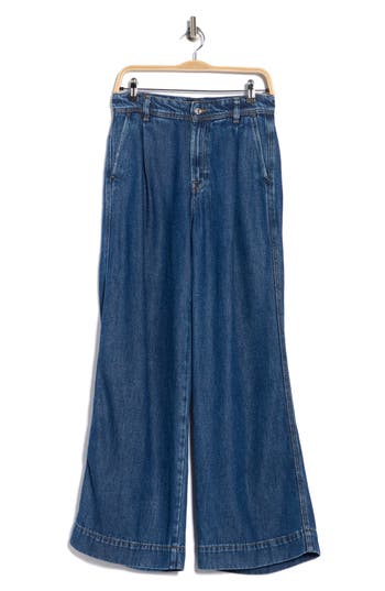 7 For All Mankind Denim Lustre Pleated High Waist Trouser Jeans In Blue