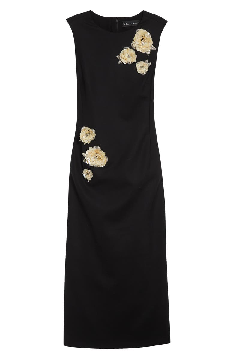 Oscar de la Renta Brooch Embroidered Sleeveless Cocktail Dress, Main, color, Black
